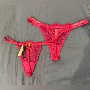 NWT Victoria’s Secret Hot Pink Crystal Heart Thongs Size Small